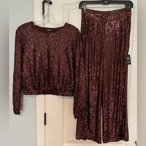 Express Brown Sequin Top & Pants Set